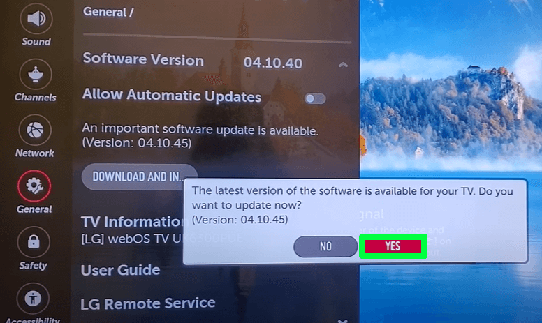 Click Yes and Update TV