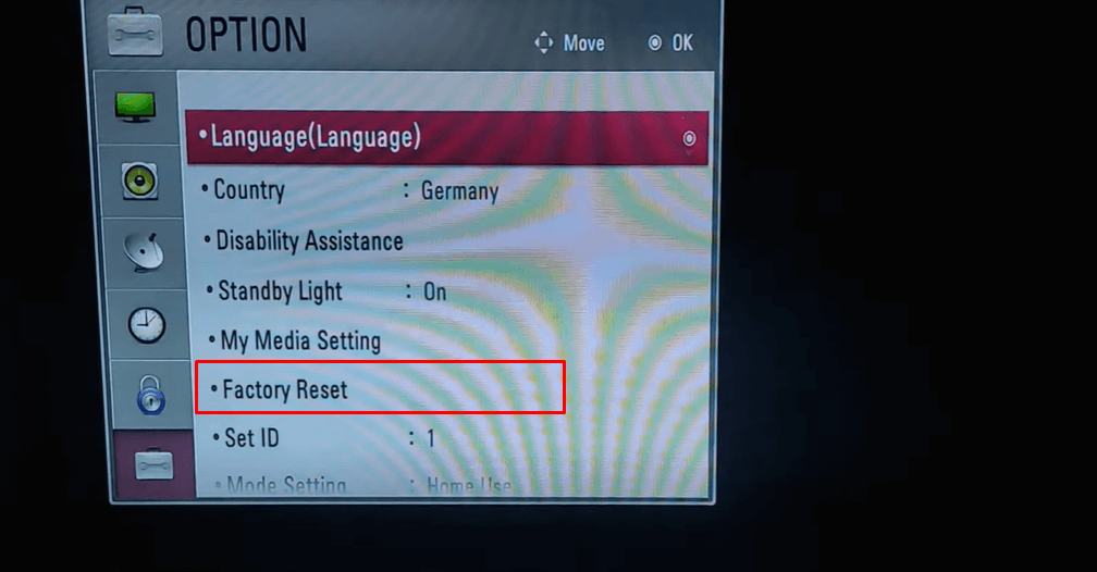 Select Factory Reset option on LG NetCast TV