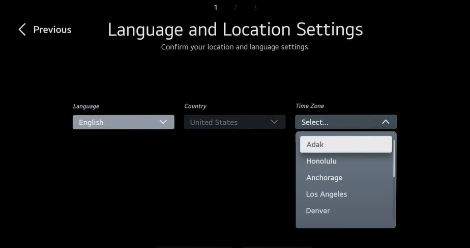 Select the parameters from the setup page of LG webOS TV