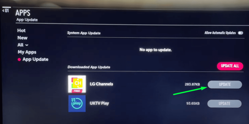 Hit Update option near the apps on LG TV