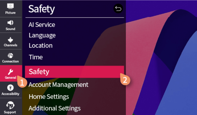 Click on Safety option on the TV