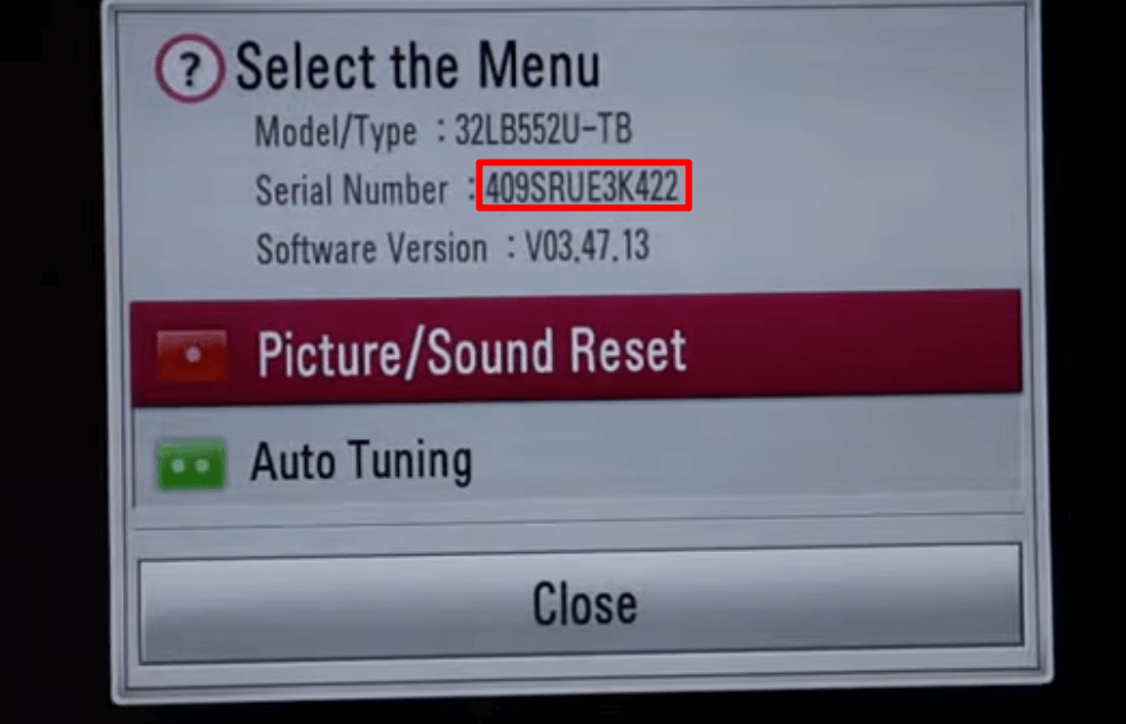 Press the Mute button thrice to view LG TV serial number