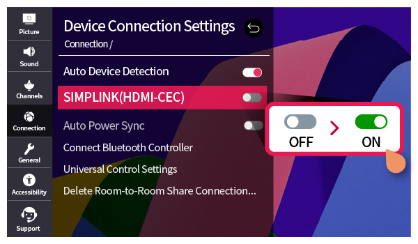 Turn On SIMPLINK (HDMI-CEC) on LG TV