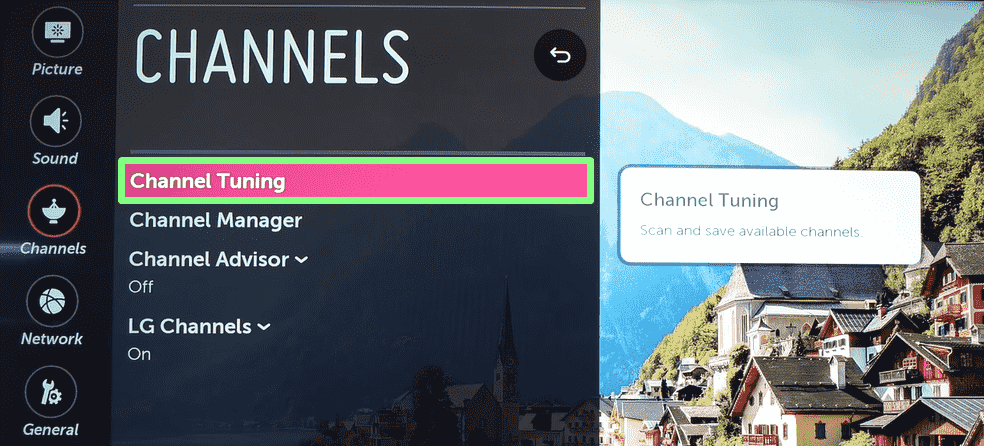 Connect your Antenna and click on Channel Tuning on LG TV