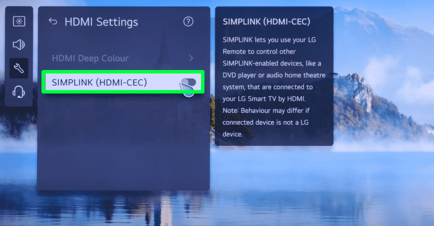 Turn on SIMPLINK on LG TV