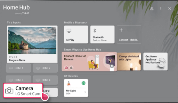 Select Camera option to access LG Smart Cam on your TV