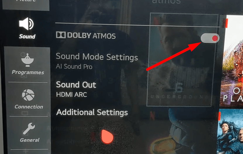 Toggle on the Dolby Atmos option