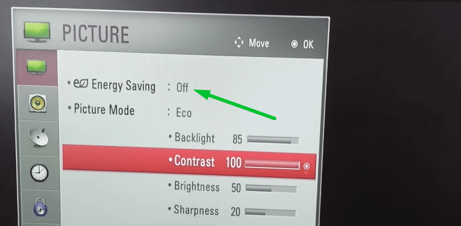 Click on Energy Saving Mode option on your LG TV