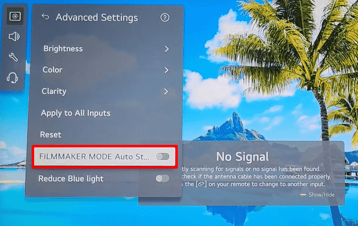 Toggle on Filmmaker mode on LG TV