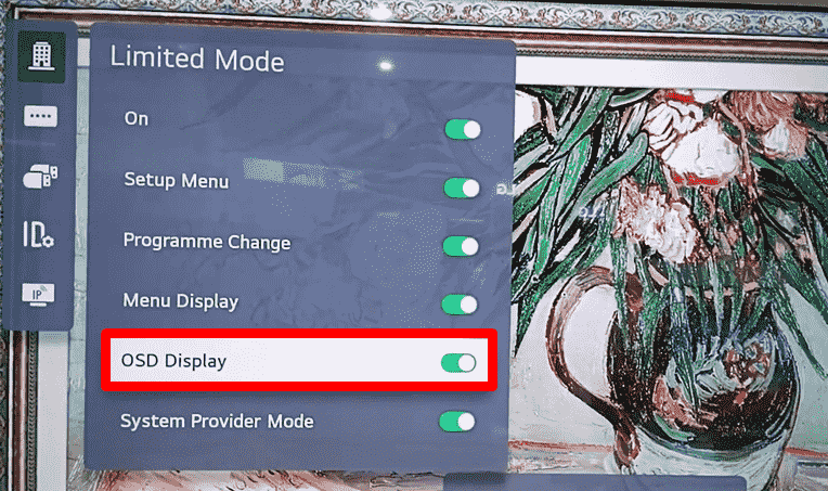 Turn off the OSD toggle on LG TV