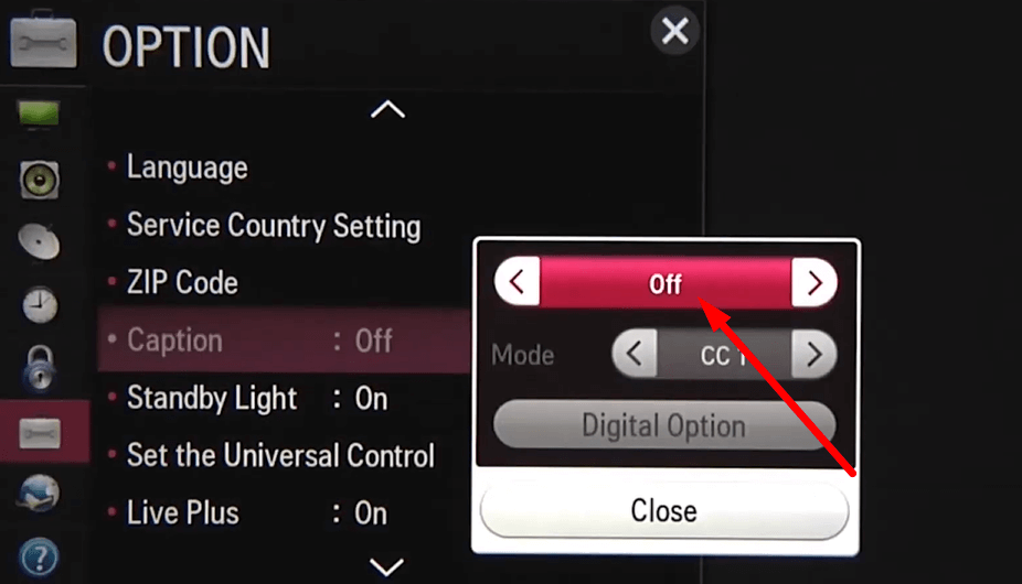 Turn ON to enable Subtitles on LG NetCast TV