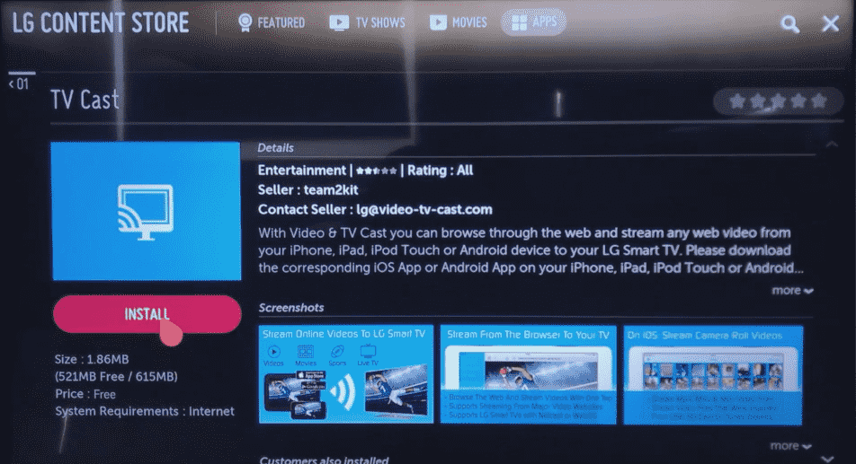 Install the Video and TV Cast app on LG Smart TV