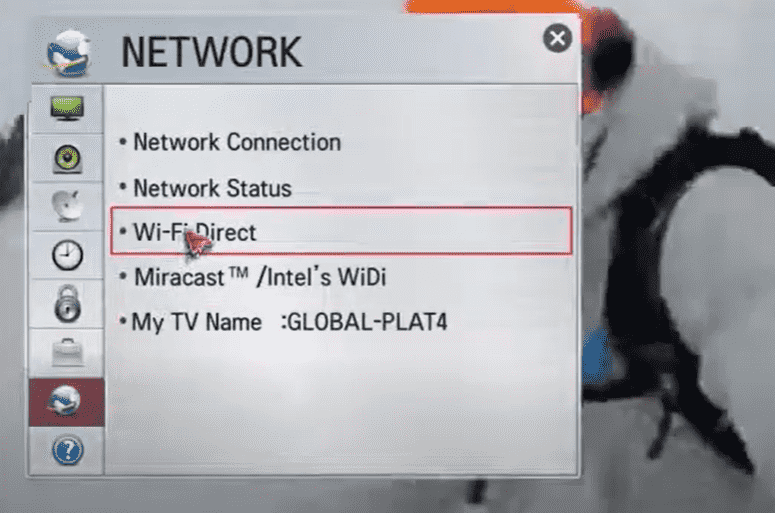 Turn on WIFI Direct on your LG Smart TV