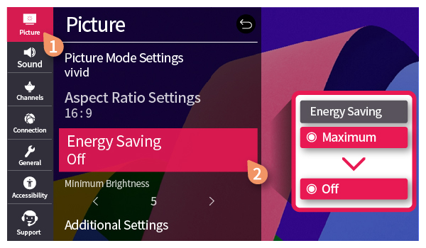 Enable Energy Saving mode on LG TV