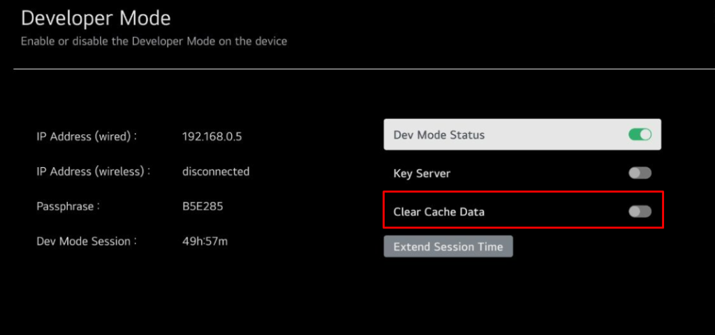 Enable Extension Time on LG TV Developer Mode