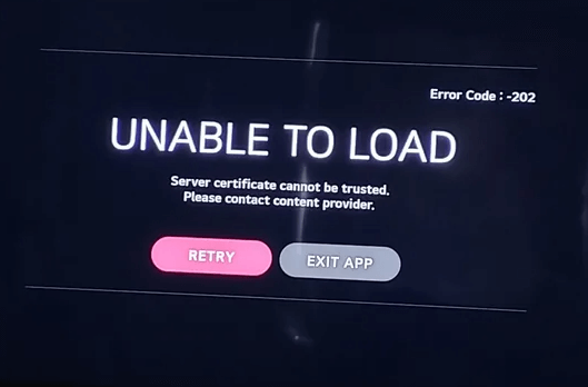 Unable to load error codes on LG TV