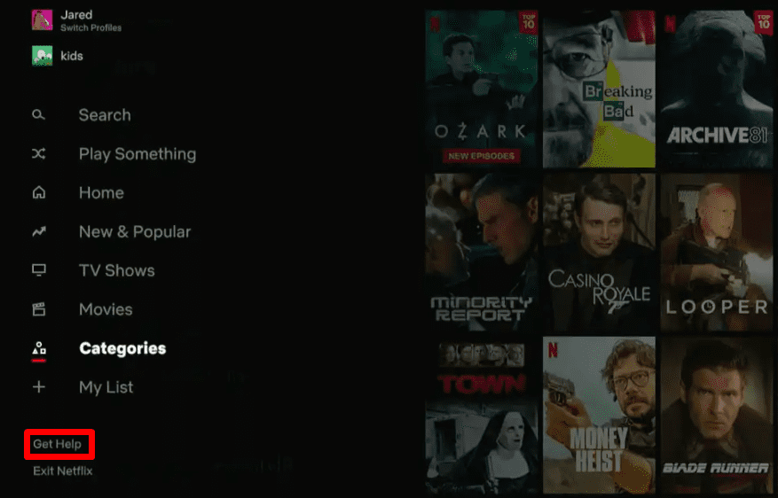 Tap on Get Help option on Netflix app