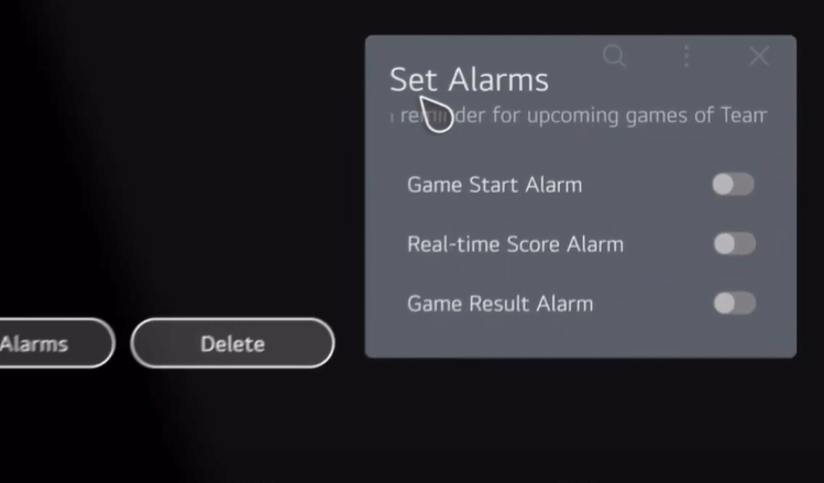 LG TV Sports Alert - Customize the alarms