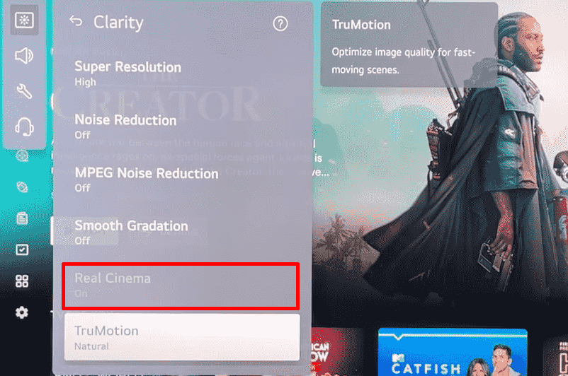 Click on Real Cinema option on Settings