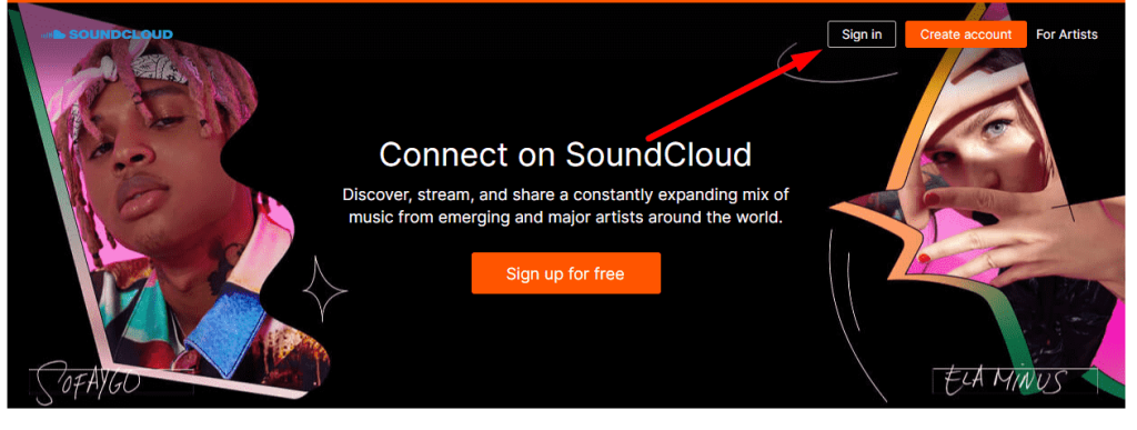 Sign in with SoundCloud account on website