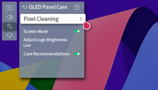 Click on the Pixel Cleaning on LG TV