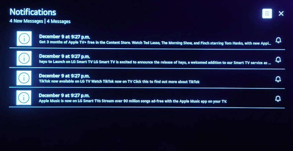 Delete LG TV notifications