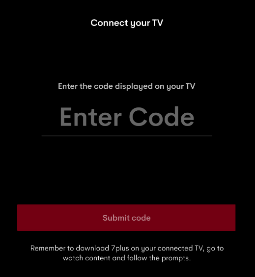 Enter the code and activate 7plus on LG TV