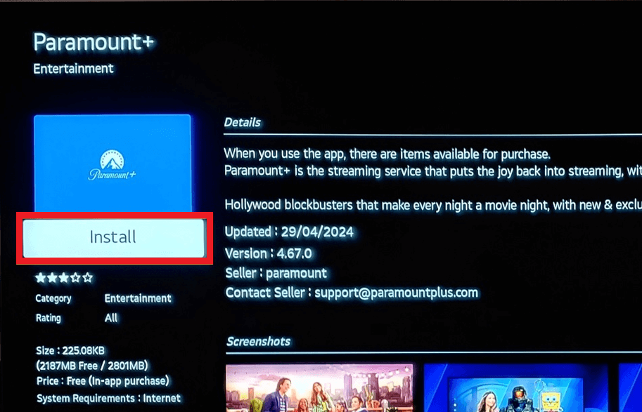 CBS on LG TV - Select the Install button