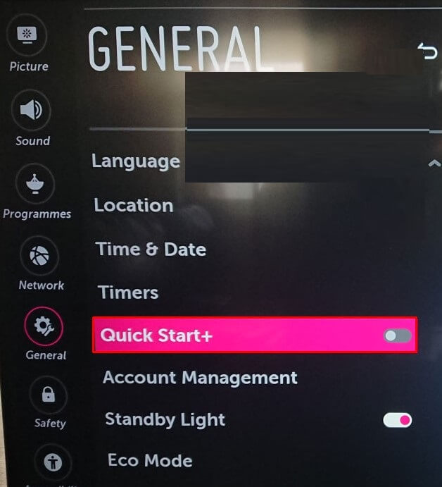 Disable Quick Start+ on LG TV