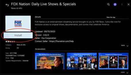 Click on Install to get Fox Nation on LG Smart TV