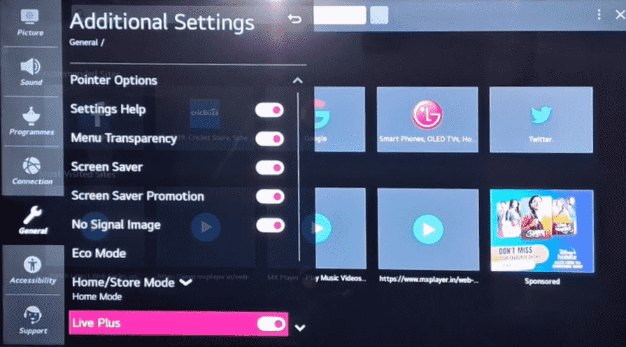 Enable Live Plus on LG TV