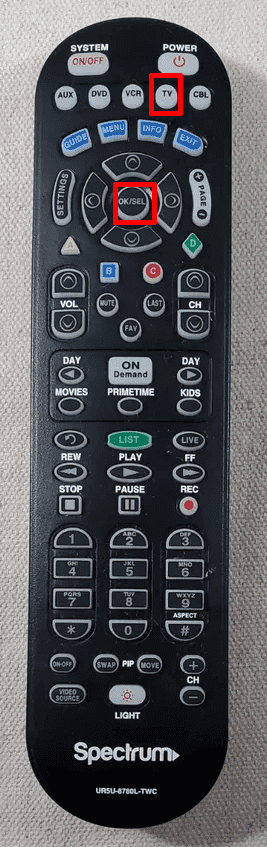 Hit the TV and OK/Sel button on the remote