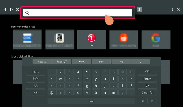 Select the search tab on LG TV's web browser