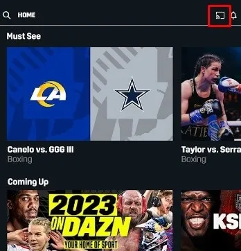 Select Chromecast Icon on Dazn app