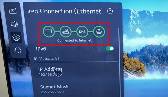LG TV connected to wired internet