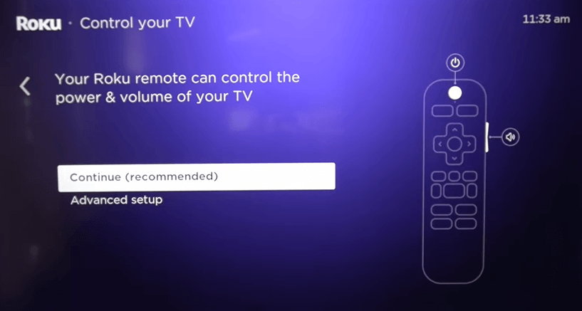 Click on Continue to setup Roku on LG TV