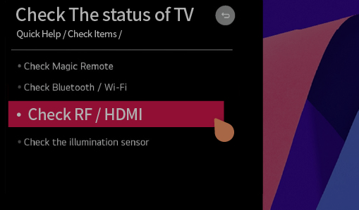 Click on Check RF/HDMI on LG TV