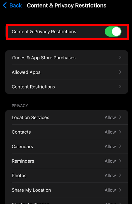 Turn off the content restriction policy on your iPhone