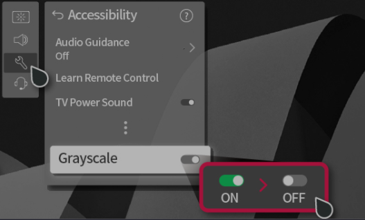 Turn of Gray Scale to fix the black/white screen on LG TV