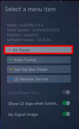 Click on AV Reset option
