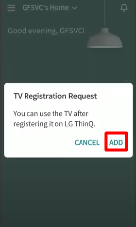 Click Add to connect your mobile to LG TV Via Magic tap