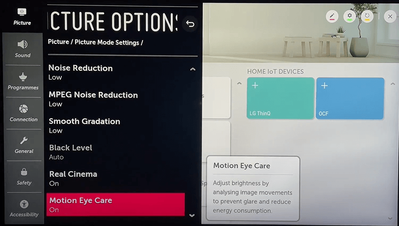 Choose Motion Eye Care and enable it on your LG TV