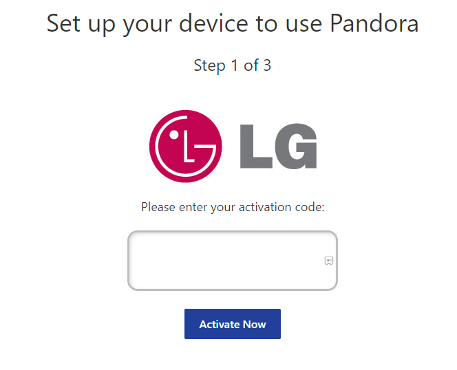 Enter the code and activate Pandora on LG TV