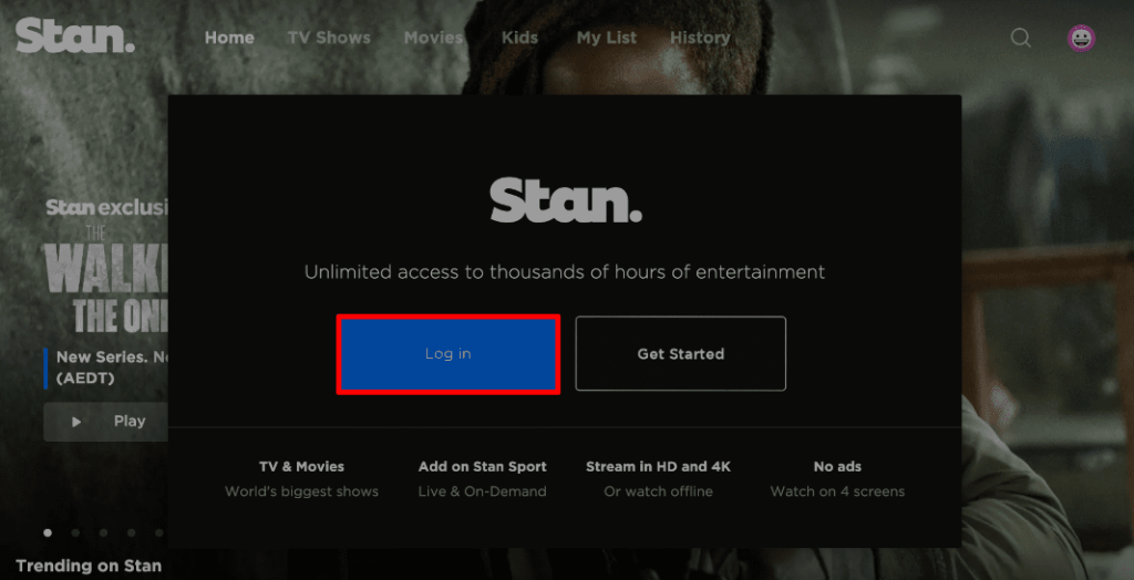 Click on Login option on Stan app