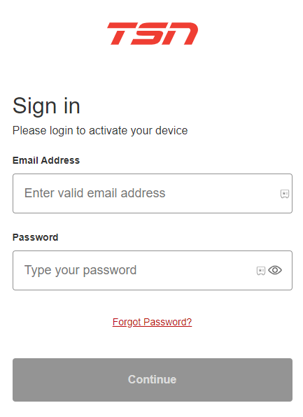 Enter the login details and activate TSN on LG TV