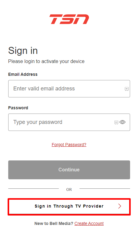 Click on Sign In Through TV Provider