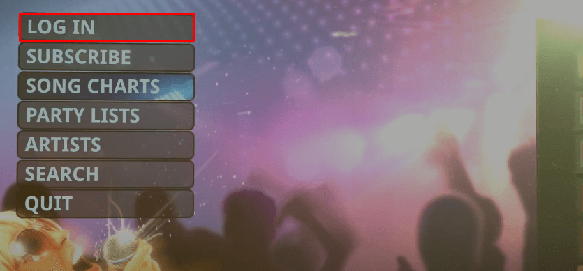 Hit Login button on The Karaoke Channel app