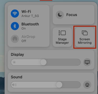 Click on Screen Mirroring Icon from Mac Control Center