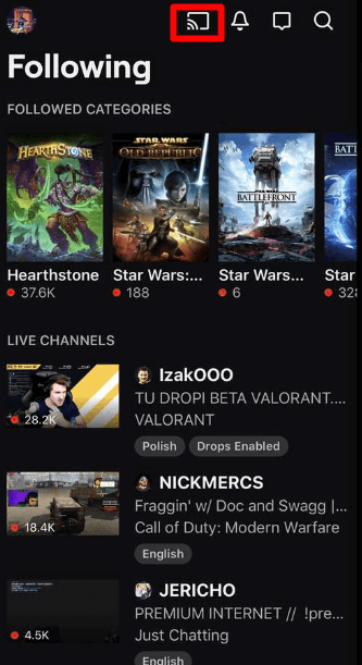 Hit the Cast icon on Twitch Android app