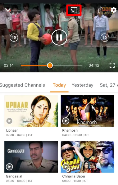 Click on the Cast Icon on YuppTV Mobile app